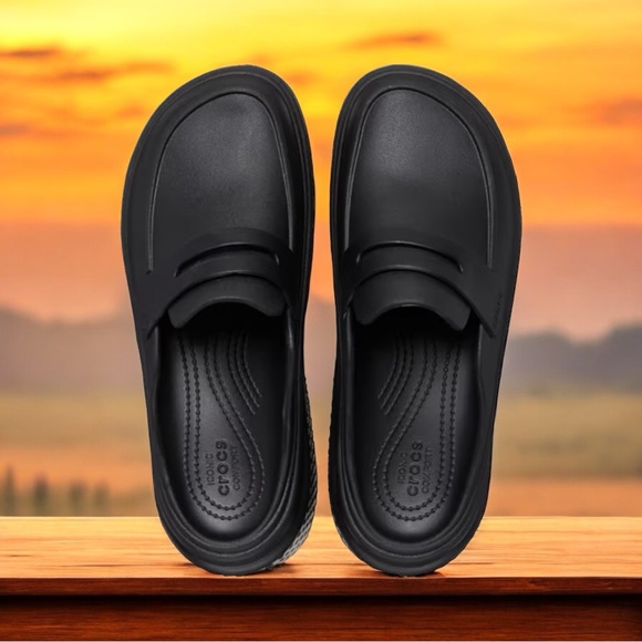 Crocs Unisex Stomp Platform Black Penny Loafer Size 8 - Picture 2 of 8